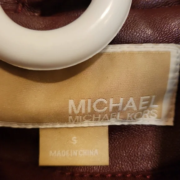 Michael Kors burgundy leather moto jacket quilted - Picture 6 of 8